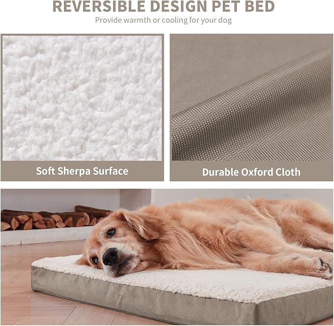 Tail Stories Orthopedic Dog Crate Bed for Extra Large Dogs, XXL Waterproof Comfort Pet Bed with Egg Crate Foam 47x29 Inch, Removable Oxford Cooling Cover, Khaki White