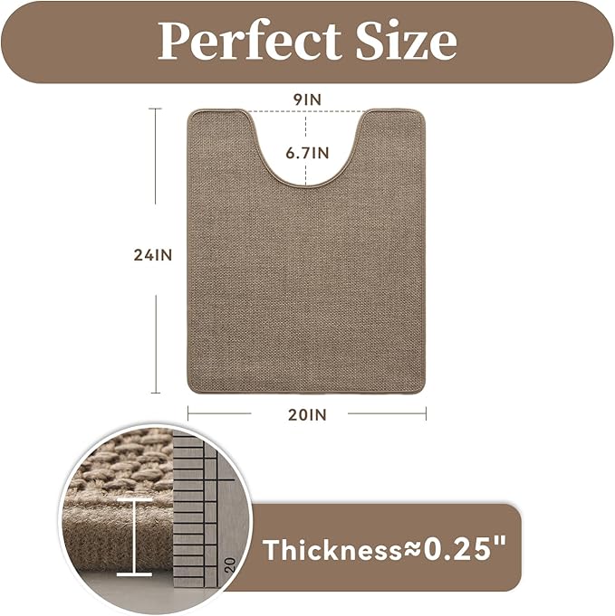 MontVoo Toilet Rugs U-Shaped, Ultra Thin Non Slip Contour Bathroom Rugs,Rubber Backing Washable Contour Bath Rugs for Toilet Mat,20''x24'',Khaki