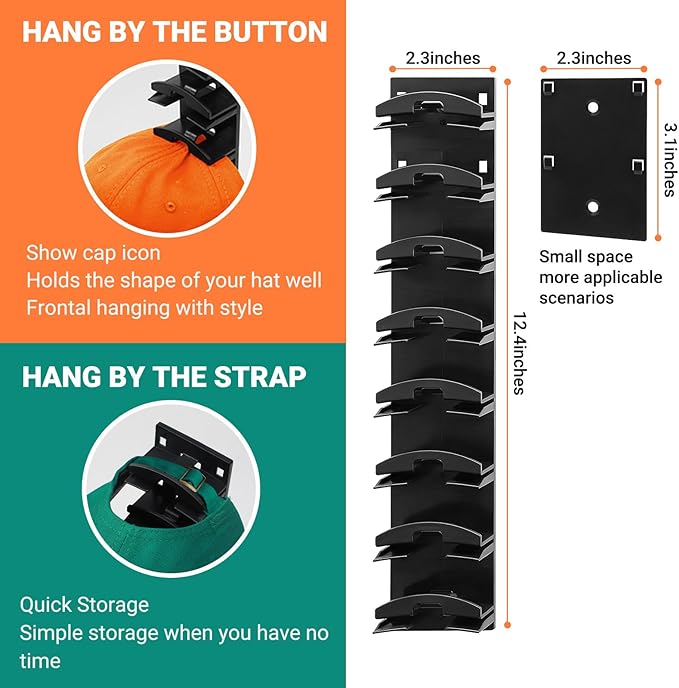 Baseball Cap Organizer Rack-2Pack,Wall Hat Hooks with Strong Adhesive Holds up to 16Hats,Over-the-Door Closet Hat Hanger Display Stand,MultiLayer Cap Organizer Storage with 2Mounting Options(White)