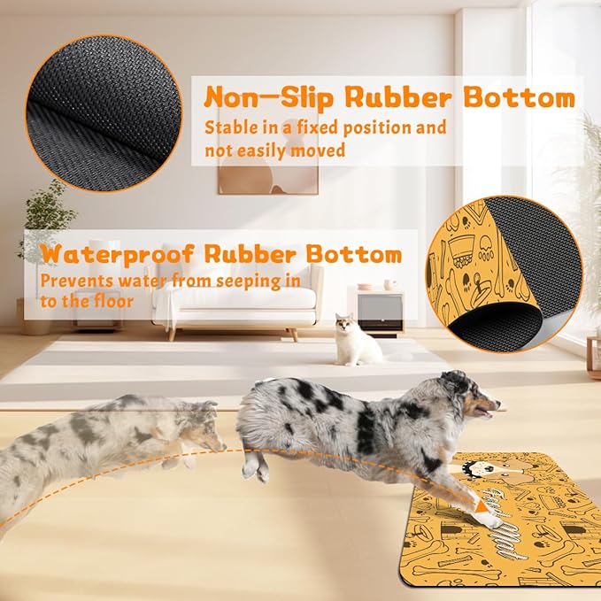 Pet Feeding Mat - Absorbent Dog Food Mat for Floors Waterproof，Dog Cat Placemat Mat for Food and Water Bowls - No Stains No Sliding Quick Dry Water Eating Dish Mat