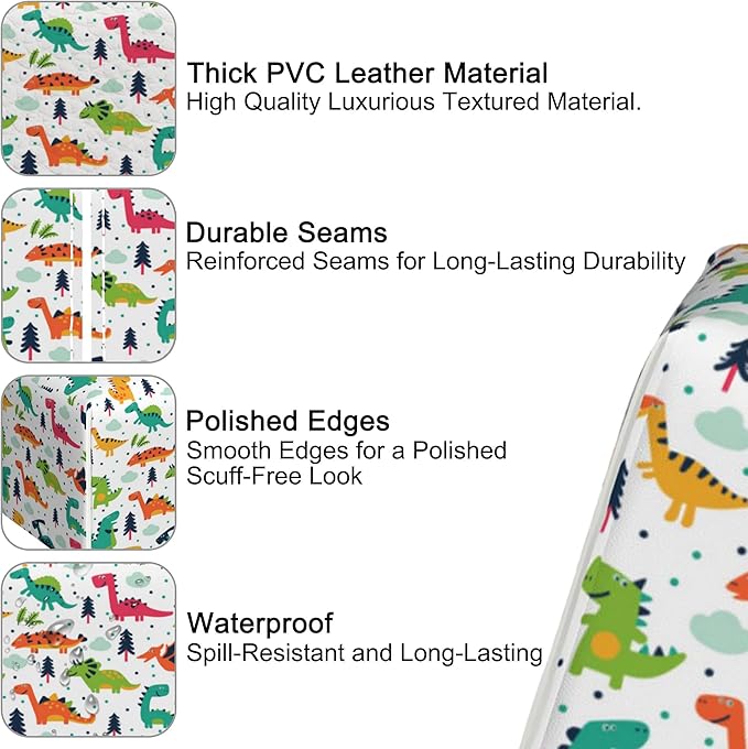 Funny Dinosaurs Tissue Box Cover Square,Cartoon Clouds Trees Tissue Box Holder with Belt Bottom,Stylish Leather Napkin Holder for Vanity Countertop,Nightstands,Office Desk,5.2"×5.2"×5.2"