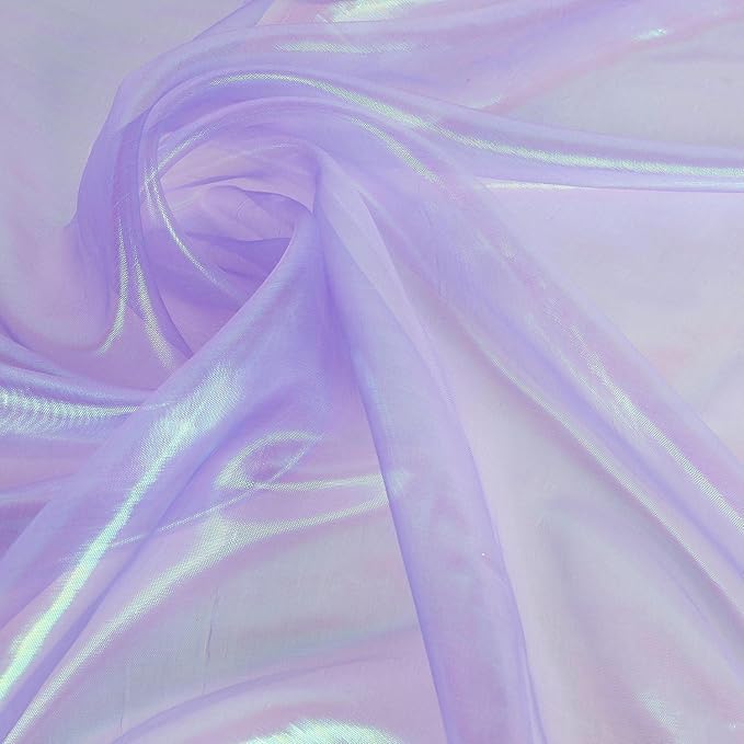 Sheer Iridescent Organza Fabric 58 Inches Wide - 5 Yards Precut - Shinny Wedding Party Decor Fairy Costume Voile Doll Clothes Sewing - Lavender