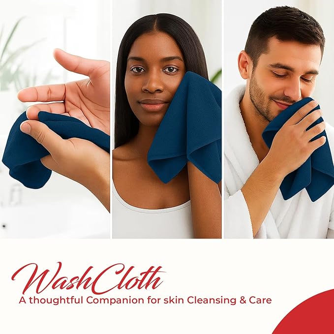 RIVERSIDE 12 Pack Washcloths - 12x12 Inches, 500 GSM, 100% Ring-Spun Cotton - Soft, Absorbent & Durable Face and Body Towels - for Bathroom, Spa, Gym, Makeup Removal & Everyday Use - Blue Opal