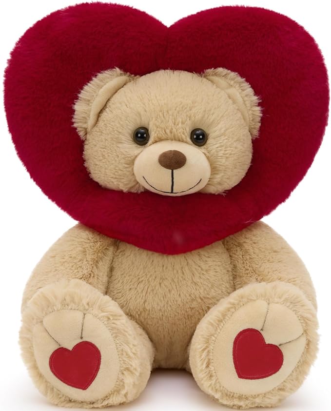 MaoGoLan Valentines Teddy Bear Plush with Heart-Shaped Hood,Adorable and Soft Teddy Stuffed Animal,13.8" Loving Heart Plushie Gift for Valentines Day,Christmas,Anniversary,Mother's Day,Long Distance