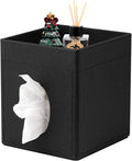 Lorteme Tissue Box Cover, PU Leather Square Tissue Box Holder with Upper Storage Tray for Bathroom/Countertop/Nightstand/Office Table - Black