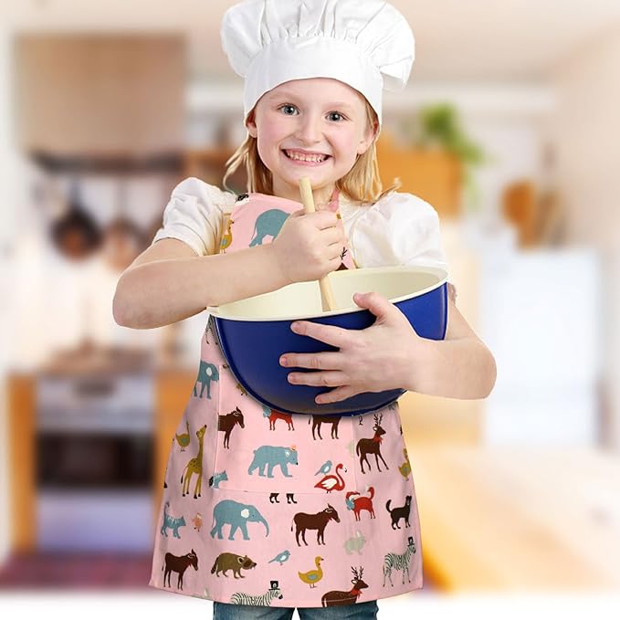 Jennice House Kids Aprons, Cotton Children Aprons with Adjustable Neck Strap Child Chef Aprons