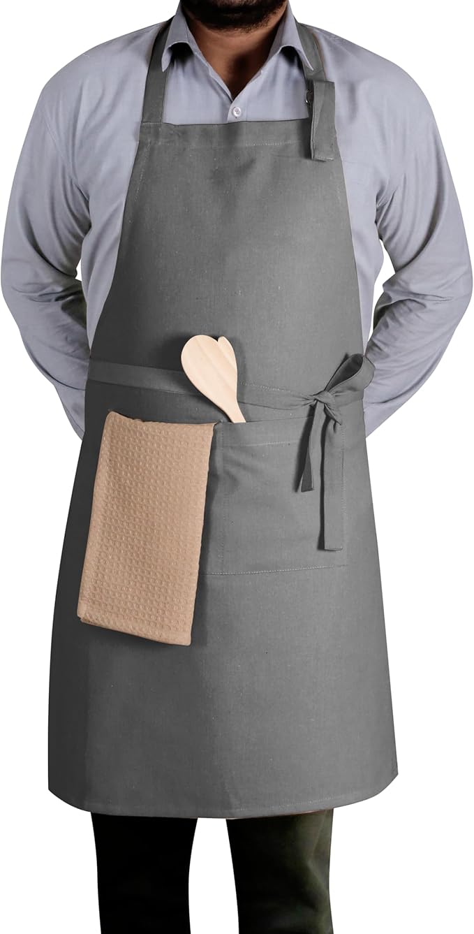 Native Fab Kitchen Apron 2 Pack - 100% Cotton Adjustable, Durable Apron with Pockets, Perfect for Cooking, Baking, Grilling