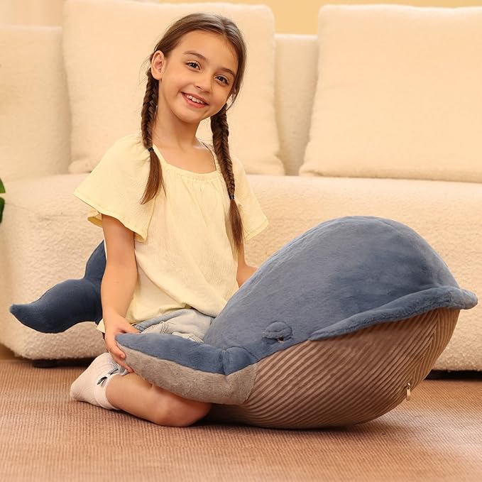 Tezituor 43.3 inch Giant Whale Stuffed Animal, Large Realistic Blue Stuffed Whale Plush Ocean Toys Gift for Christmas Birthday, Hugging 4ft Soft Whale Plush Body Pillow for Girls Boys