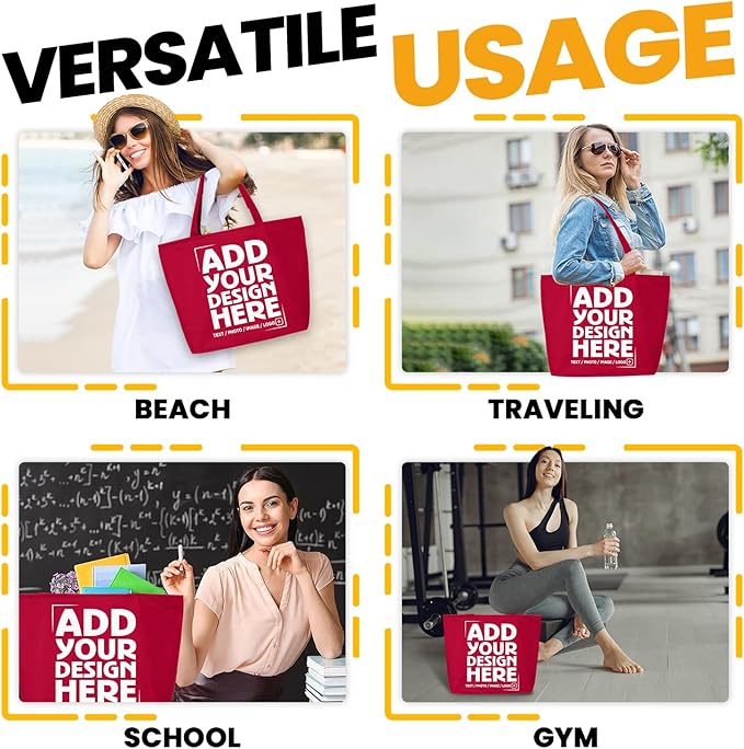 shop4ever Personalized Custom Design Your Own Heavy Canvas Tote with Zipper Reusable Shopping Bag Customizable Gift