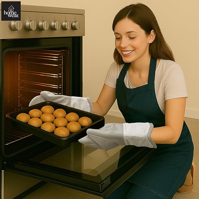 Homewear Marlow Silicone Extra Long Oven Mitt 2 Piece Set, Heat and Slip Resistant, Recycled Cotton with Soft Lining, Thick Kitchen Gloves for Cooking, Grey