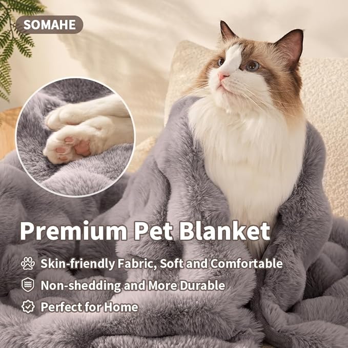 SOMAHE Self-Warming Cat Blanket, Dual-Side Plush Sherpa Throw with Anti-Static, Snuggle Mat for Kittens & Cats, Cozy Bed Topper for Windowsills & Couches, Machine Washable & Dryable, 21x18 Inch Gray