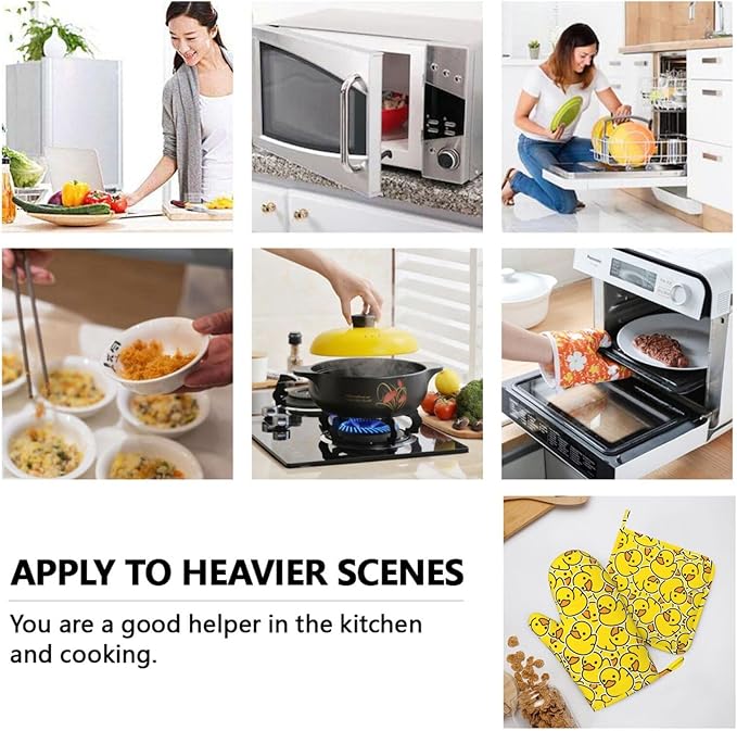 Cute Duck Kawaii Cartoon Oven Mitts And Pot Holders Set Of 4 Silicone Heat Resistant Oven Mitten Potholders Non Slip Gloves Kitchen Decor For Bbq Cooking Grilling Baking