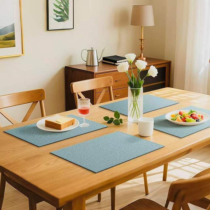 Blue Forest | Rectangular Faux Linen Placemats Set of 4 | Dual- Layered Thickened for Durability | Heat Resistant | Machine Washable | Wrinkle Free for Easy Care Indoor/Outdoor Use - Sky Blue