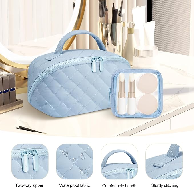 honitty Makeup Bag, Quilted Makeup Bag, Puffy Travel Make up Bags, Cosmetic Organizer Bag, Waterproof Toiletry Bag for Women