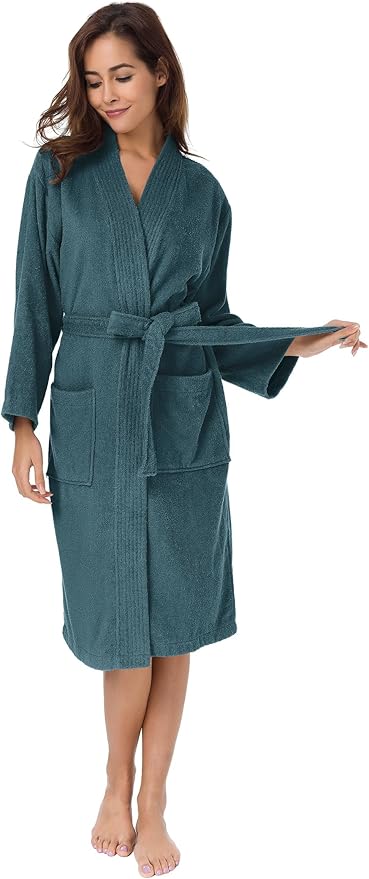 SIORO Women Terry Cloth Bath Robes with Pockets, Soft Long Cotton plush Kimono Wrap Bathrobe, Spa, Fuzzy Female nightgrown