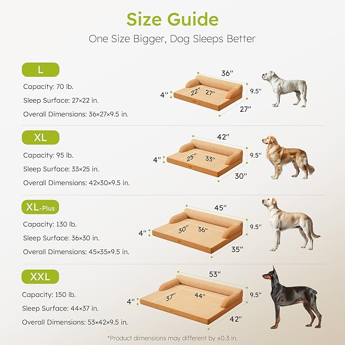 CWAWZ XL Plus Orthopedic Dog Bed, Big Dog Bed for Large Sized Dogs, Dual-Sided Pet Cooling Beds with Memory Foam Washable Cover Nonslip Bottom, Waterproof Pet Couch with Bolster, Brown