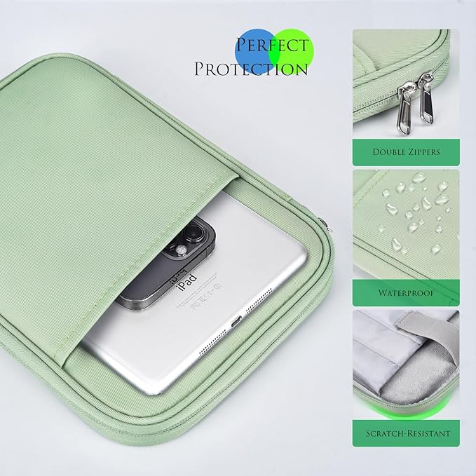 8-9 Inch Tablet Carrying Sleeve Bag Case for Samsung Galaxy Tab A9 8.7" /Tab A7 Lite 8.7" /Tab A 8" & Amazon Kindle Fire 8/Fire 8 Plus 8" & iPad mini 7 6 5 4 3 2 1 8.3" 7.9" & Lenovo Tab M9 M8(Green)