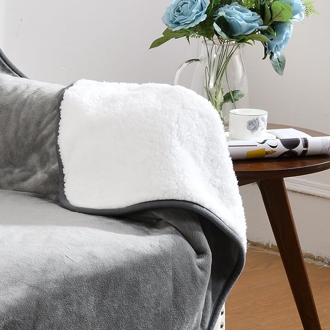 Yaning Waterproof Blanket for Bed Couch Sofa, Soft Liquid Pee Proof Pet Blanket for Dog Puppy Cat, Reversible Sherpa Fleece Furniture Protector (Grey, 30x40 inches)