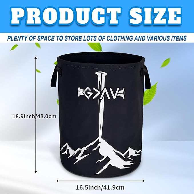 Cross Mountain Laundry Basket Oxford Cloth Christian Laundry Hamper With Handle Funny Foldable Portable Clothes Storage Basket 18.9 X 16.5 In Storage Bag For Laundry Room/Bathroom/Bedroom/Dormitories