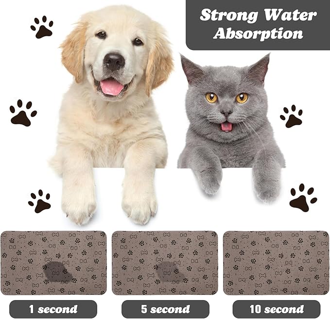 Dog Food Mats,Cat Absorbent Water Bowl Feeding Mats Pet Placemats for Food and Water Spot 16 * 24 inch