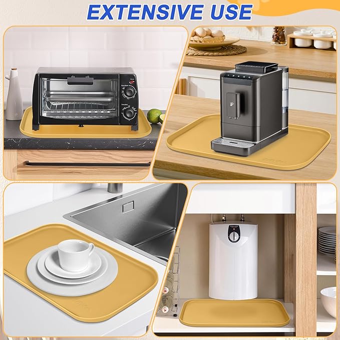 SMILOOL Silicone Pet Feeding Mat with Raised Edge for Food and Water, Dog Bowl Mats, Cat Bowls Placemat with High Lip for Floor Waterproof, Rubber Tray for Cats and Dogs 24 x 16 x0.8 Beige