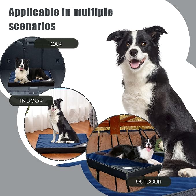 OUPEIWAWA Orthopedic Outdoor Waterproof Dog Beds for Medium Dogs, Washable Pet Bed with Egg Crate Foam Pet Bed Mat for Crate and Removable Oxford Fabric Cover,36"x 26", Navy
