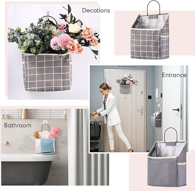 Boao 8 Packs Wall Hanging Storage Bag, Wall Storage Organizer Bags with Hooks, Over The Door Hanging Basket for Dormitory Bathroom Bedroom, Living Room Kitchen(Cute Color)