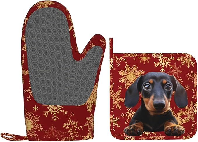 Custom Oven Mitts Pot Holders Set with Dog Cat Photo Name Personalized Silicone Cooking Glove Hot Pads Kitchen Baking Gift for Men Women