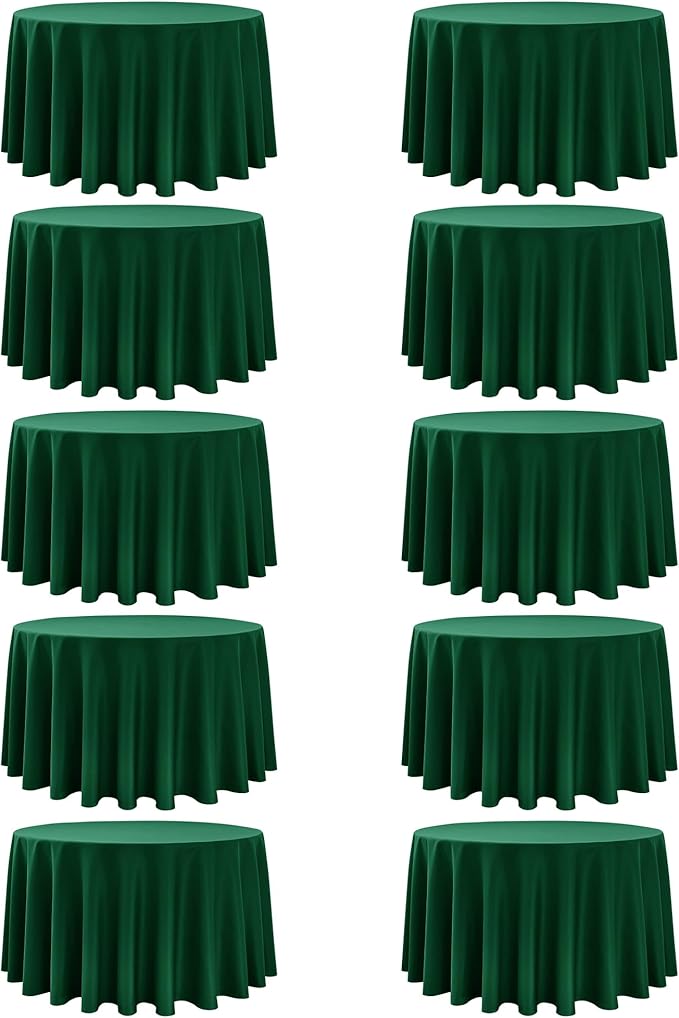 10-Pack Hunter Green Round Tablecloths, 108 Inches, Stain-Resistant Polyester for 4-5 Ft Round Tables - Washable Table Covers for Weddings, Banquets, Birthday Parties, Events