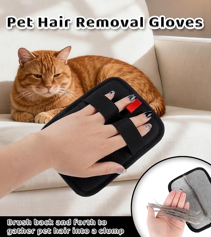 LUCKYOPERA Pet Hair Removal Gloves for Cats & Dogs, Reusable Electrostatic Grooming Gloves, Hair Remover Tool for Couch, Furniture, Carpet, Car Seat, Clothes (Regular Type)