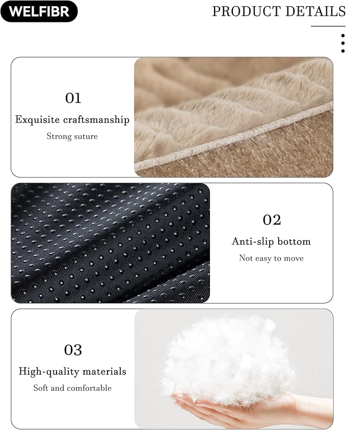 Welfibr Fluffy Faux Fur Dog Bed Medium Size Dog Washable Rasied Dog Bed Orthopedic Dog Bed with Sides Noiseless Supportive Foam Dog Couch Anti-Slip Comfort Pet Beds with Removable Cover Brown 42"