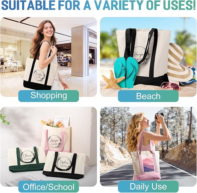 WACAR Custom Tote Bags with an External Pocket, Bulk Personalized Canvas Tote Bags, Reusable Grocery Bag for Beach, Daily Use