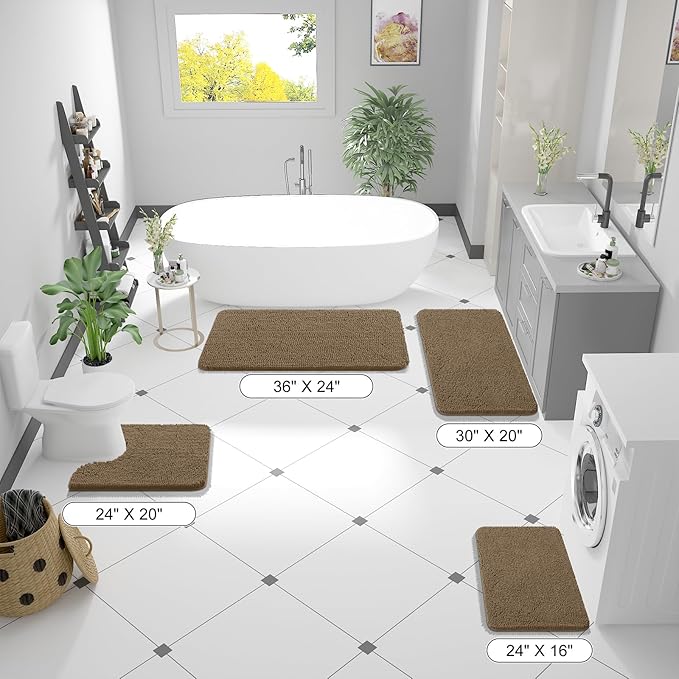 OLANLY Bathroom Rugs 70x24, Extra Soft Absorbent Chenille Bath Rugs, Rubber Backing Quick Dry, Machine Washable Bath Mats for Bathroom Floor, Tub and Shower, Home Decor Accessories, Tan