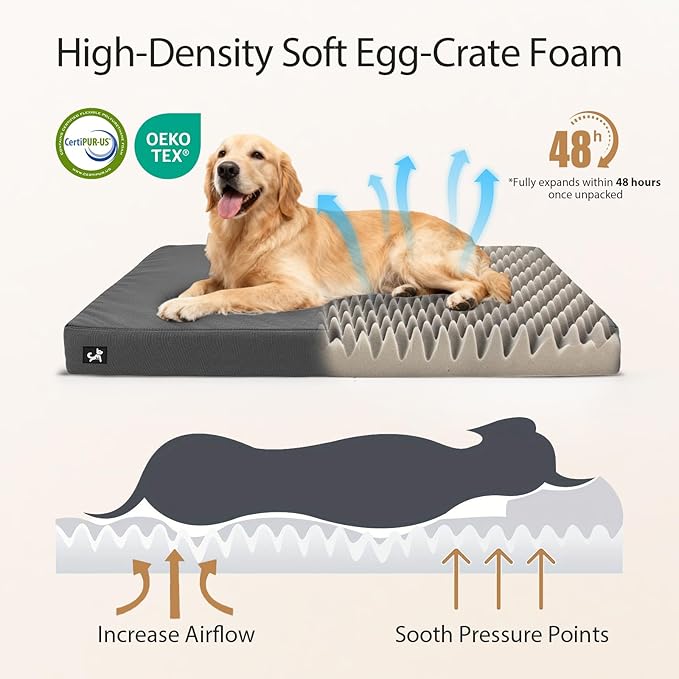 Sytopia 42 Inch Indestructible Dog Beds for Large Dogs, Canvas Outdoor Chew Proof Dog Bed, XL Orthopedic Pet Bed with Waterproof & Washable Removable Cover, Non‑Slip Bottom, Dark Grey
