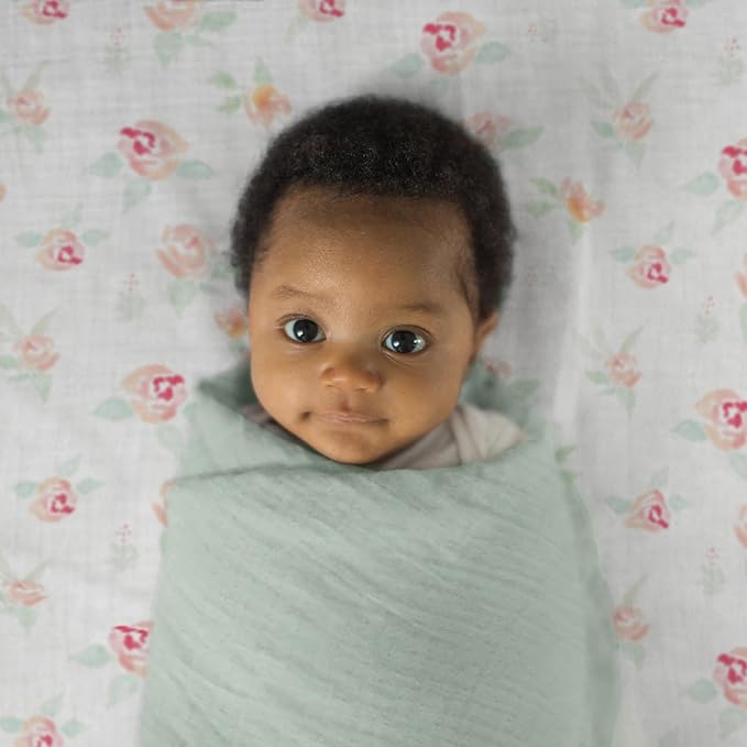 SwaddleDesigns Cotton Muslin Swaddle Blankets for Baby Boy & Baby Girl, Set of 4, Neutral Receiving Blankets for Newborn, Baby Registry & Gift, 46x46 inches, Oceana