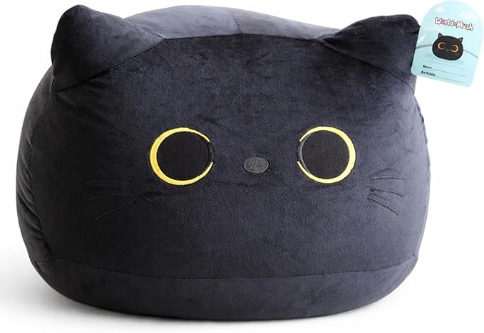WORLD OF PLUSH 29-Inch Jumbo Black Cat Plush Toy – Giant Stuffed Animal Pillow, Soft Cuddly Kitty Plushie Gift for Kids, Girls & Adults