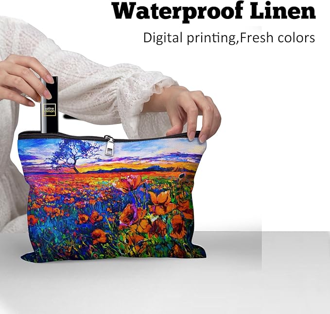 Cafl Poppy Field Makeup Bag Travel Large Poppy Painting Cosmetic Bag Organizer toiletry Essentials Jewelry Zipper Bag Gift For Women -10×8 inch
