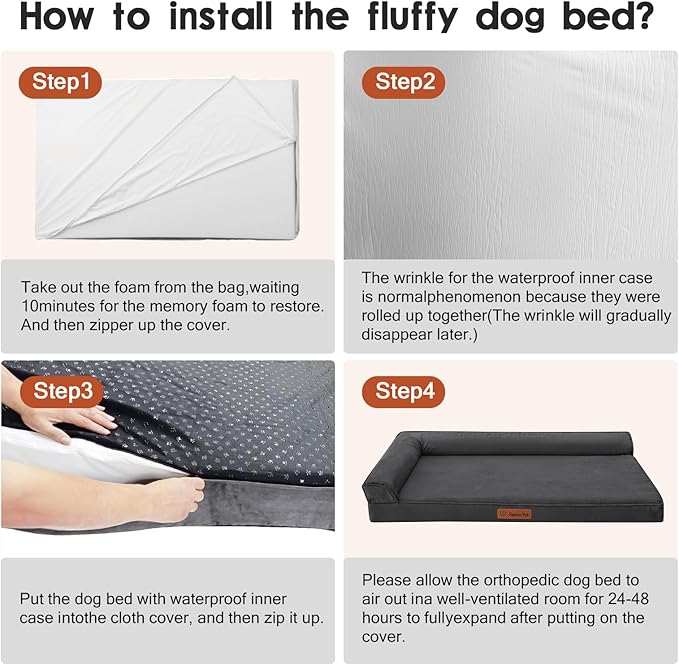 Rainmr Orthopedic Dog Bed Medium Size Dog, Memory Foam Dogs Bed for Medium Dogs, Washable and Removable Microsuede Cover, Waterproof Liner, Non-Skid Bottom, 30x20x6 Inches, Dark Grey