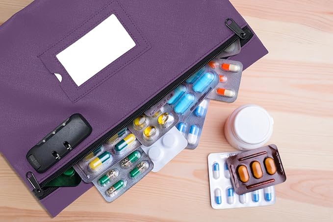 GIDABRAND Medicine Bag | 12x8 Inch Med Bag | Medication Bag for Traveling | Locking Zipper Pouch Organizer (Purple)