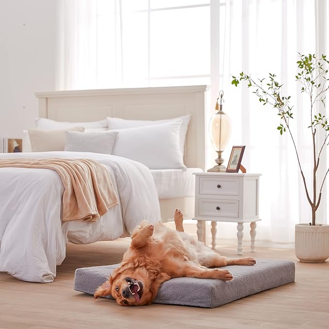 WATANIYA PET Extra Large Dog Bed, Cooling Dog Beds for Large Size, Washable Orthopedic Pet Mat for Crate with Joint Relief Memory Foam, Waterproof Liner and Plush Cover (50’’x 34’’)