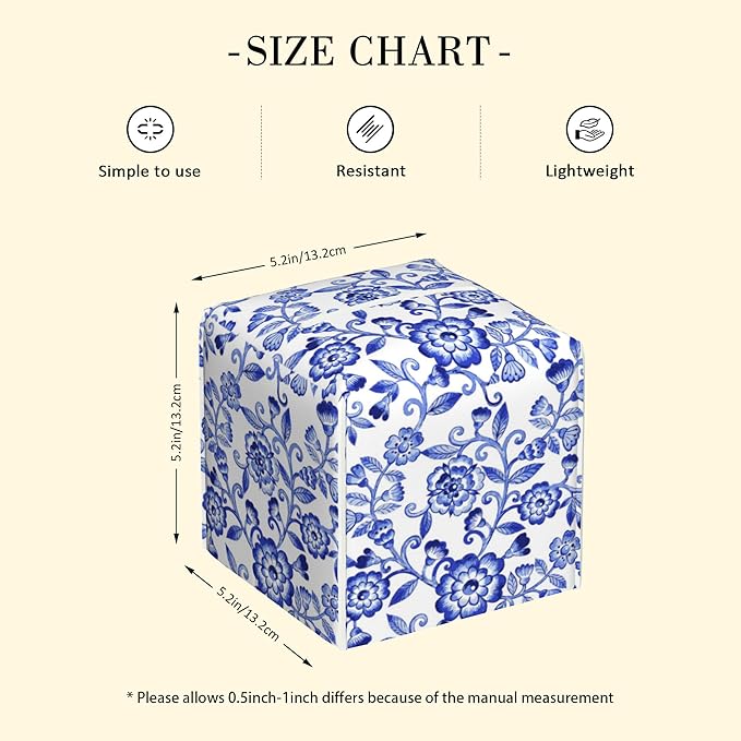 POIUBLE Leather Tissue Box Holder Watercolor Blue Flowers Tissue Box Cover Square Waterproof Tissue Holder Organizer Modern Napkin Holder for Bedroom Dresser Night Stand Office Desk