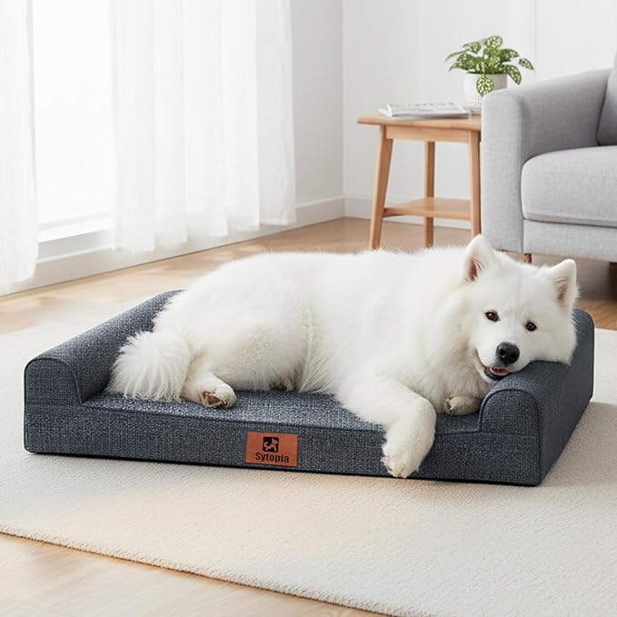Sytopia Indestructible Chew Proof Orthopedic Sofa Dog Bed for Extra Large Dogs 42x30 Inch, XL Waterproof Foam Pet Couch Bed with Sides, Egg Crate Foam Dog Bed with Washable Removable Cover, Dark Grey