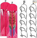 Blulu 10 Pcs 10 Pcs Wig Hangers Rack for Multiple Wigs with Dust-proof Storage Bags, Hanging Storage Organizer for Hat with Anti-slip Grips Space Saving for Door Wall Closet Bathroom (Hot Pink)
