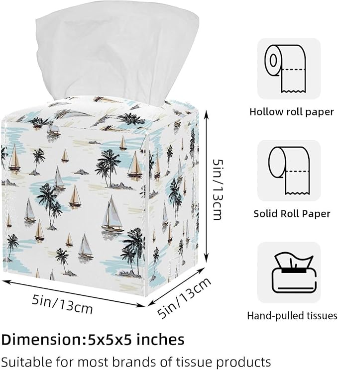 Set of 2 Velvet Tissue Box Covers - Waterproof Dutch Flannel Fabric, Fits 5x5x5in Boxes, Decorative Storage for Living Room, Bathroom, Office