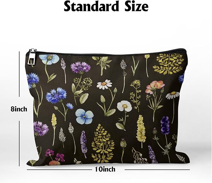 Cafl Watercolor Wildflowers Makeup Bag Travel Large Dandelion Floral Cosmetic Bag Organizer toiletry Essentials Jewelry Skincare Zipper Bag For Women -10×8 inch