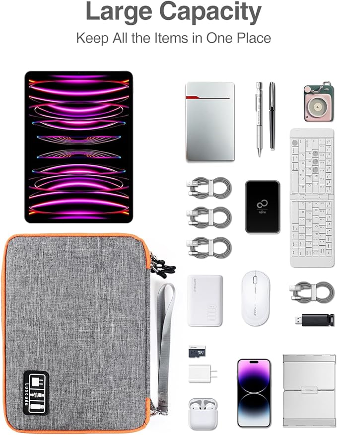 Luxtude Travel Cable Organizer Bag, Electronic Organizer Travel Case Large, Cord Organizers Bag, Tech Bag for Cable Storage/Cord Storage/iPad Pro(up to 11")/Wall Charger/Electronic Accessories