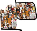 Cute Dogs Oven Mitts and Pot Holders Insulated Gloves & Kitchen Counter Safe Mats for Cooking BBQ Baking Grilling (2-Piece Set)