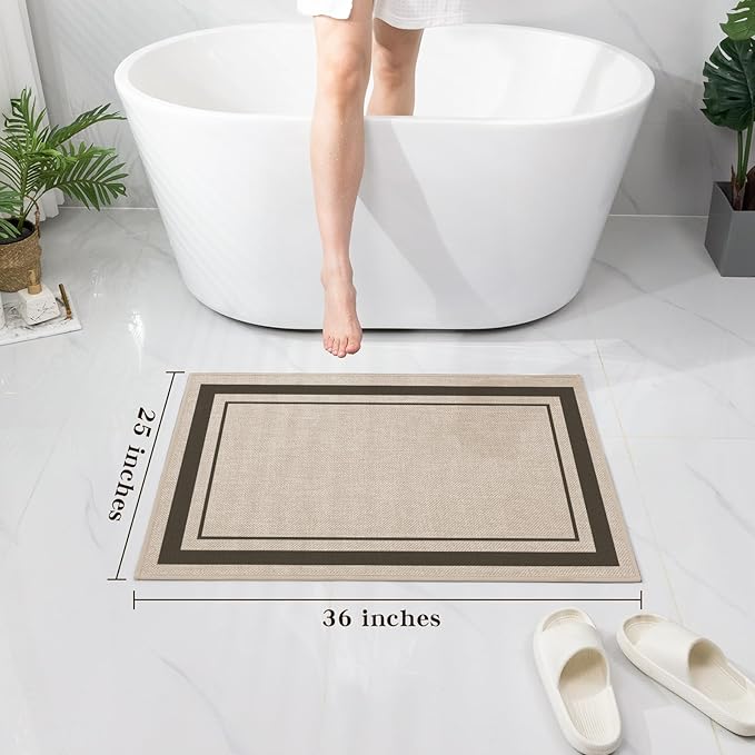 chakme Bathroom Rugs Mat 36x24, Ultra Thin Non Slip Bath Mat Large Quick Dry Absorbent Bath Mat for Bathroom Floor, (Light Beige, 36"x24")