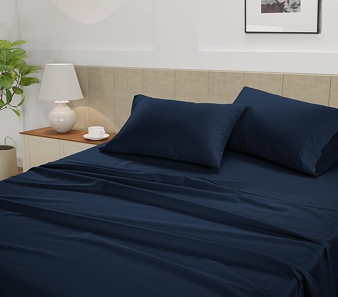 LANE LINEN California King Sheet Sets – 450 Thread Count 100% Cotton Sheets, Soft Sateen Weave, 15” Deep Pocket Fully Elasticized Fitted Sheet, Luxury Hotel Bedding & Pillowcases, Estate Blue