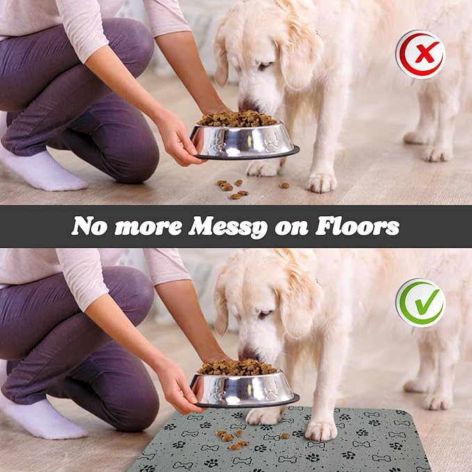 Dog Food Mats,Cat Absorbent Water Bowl Feeding Mats Pet Placemats for Food and Water Spot 12 * 20 inch